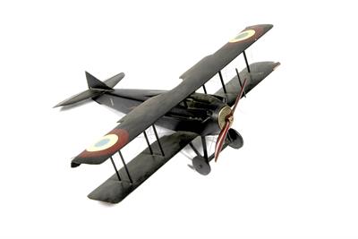 Lot 241 - A BLACK PAINTED MODEL OF A SINGLE SEATER WWI ERA BIPLANE