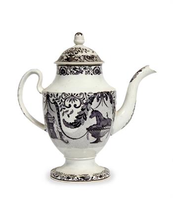 Lot 243 - AN EARLY 19TH CENTURY PEARLWARE COFFEE POT AND COVER of vase outline