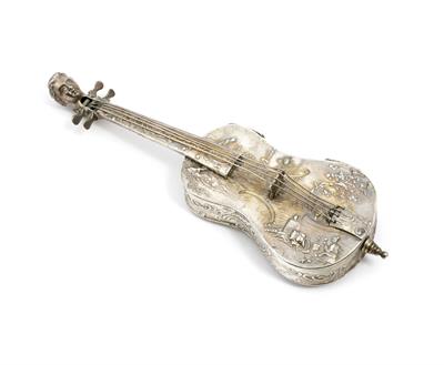 Lot 283 - AN EARLY 20TH CENTURY DUTCH SILVER BOX in the form of a cello