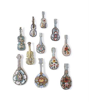 Lot 293 - A COLLECTION OF ITALIAN MICRO MOSAIC BROOCHES in the form of lutes