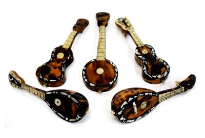 Lot 301 - A GROUP OF LATE 19TH CENTURY ITALIAN TORTOISE SHELL BONE AND MOTHER OF PEARL MINIATURE MUSICAL INSTR