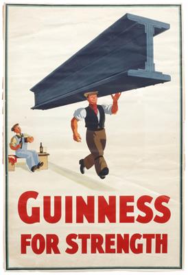 Lot 369 - A GUINNESS ADVERTISING POSTER by John Gilroy (1898 - 1985) 'Guinness for Strength' depicting a man c