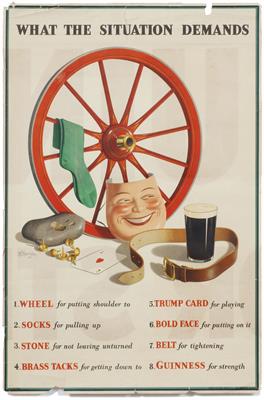 Lot 370 - A GUINNESS ADVERTISING POSTER by F C Harrison 'What The Situation Demands'