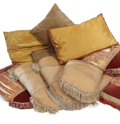 Lot 397 - A GROUP OF TWELVE ANTIQUE AND LATER FEATHER CUSHIONS