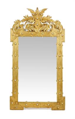 Lot 466 - A MID 19TH CENTURY FRENCH CARVED WOOD AND GILDED WALL MIRROR of rustic form