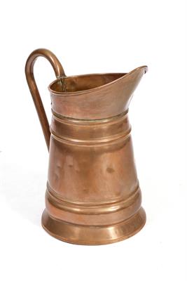 Lot 529 - A LARGE 19TH CENTURY COPPER JUG with a looped handle 46cm in height