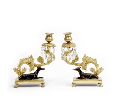 Lot 538 - A PAIR OF FRENCH ORMOLU CANDLESTICKS