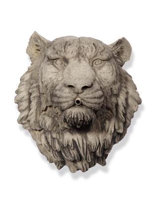 Lot 606 - A CAST CONCRETE TIGERS MASK WALL FOUNTAIN