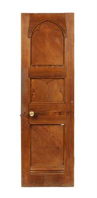 Lot 612 - A VICTORIAN PITCH PINE NARROW DOOR with Gothic decoration to the panels 63cm wide x 205cm high