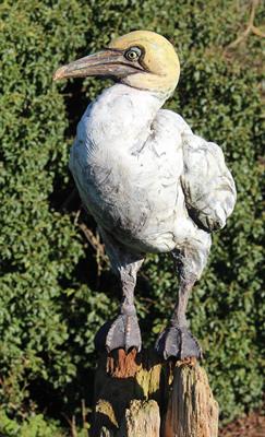 Lot 644 - ‡DAVID COOKE (b.1970) 'GANNET' STONEWARE mounted on a wooden post and stone plinth base