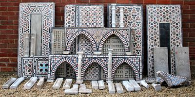 Lot 647 - A GROUP OF FRENCH MOSAIC PANELS removed from a chapel together with a group of short marble pilaster