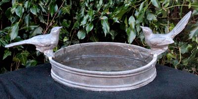 Lot 658 - A LEAD CIRCULAR BIRD BATH with two perching birds 53cm wide