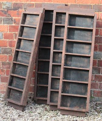 Lot 663 - A SET OF FOUR RECLAIMED 19TH CENTURY BRICK MOULDS of wood and metal construction 102cm wide