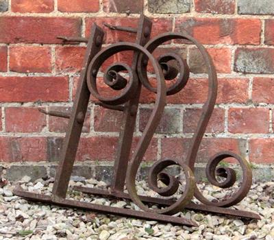 Lot 665 - A PAIR OF LATE 19TH CENTURY HAND FORGED WROUGHT IRON SCROLL BRACKETS 46cm wide x 38cm high