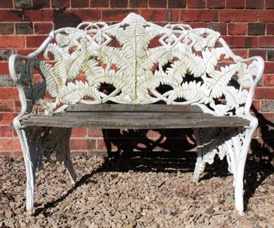 Lot 668 - A CAST ALUMINIUM COALBROOKDALE STYLE FERN AND BLACKBERRY BENCH  112cm wide