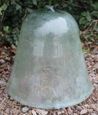 Lot 702 - AN OLD GLASS BELL SHAPED CLOCHE 41cm high