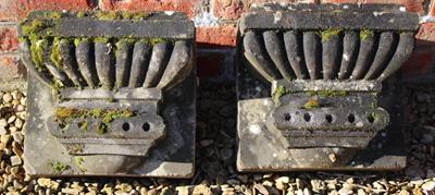 Lot 746 - A CARVED STONE CORBEL with fluted and stepped decoration 33cm wide x 30cm high