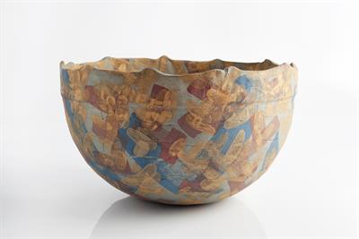 Lot 31 - Geoffrey Eastop (British, 1921-2014)
Bowl
hand built and painted yellow, red and blue slip
painted