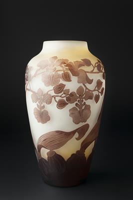 Lot 169 - Emile Gallé (French, 1846-1904)
'Iris' cameo glass vase, yellow overlaid purple
signed in cameo