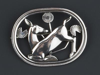 Lot 235 - Georg Jensen
'Kneeling Fawn' silver brooch
numbered 256
signed and stamped '925S Denmark' 
4