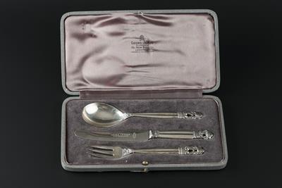 Lot 251 - Georg Jensen 
'Acorn' patten christening set
comprising silver spoon, silver fork and silver handled