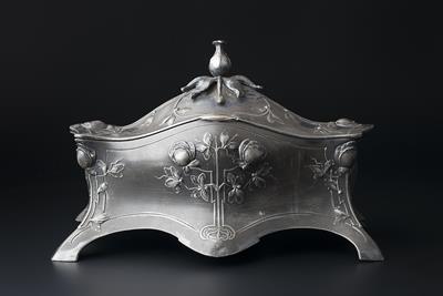 Lot 263 - WMF
Art Nouveau silvered metal jewellery casket, circa 1906
with flowering foliage decoration and