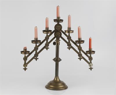 Lot 296 - Vanpoulle of Westminster
Pair of Gothic Revival brass candleabra or menorahs
seven arms, adjustable