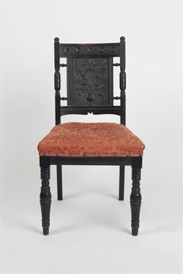 Lot 297 - Manner of Bruce Talbert for Gillows 
Aesthetic Movement ebonised side chair
the panelled back with