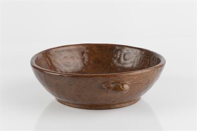 Lot 314 - Robert Thompson of Kilburn (British, 1876-1955)
Mouseman oak bowl
1940s design
adzed, carved mouse