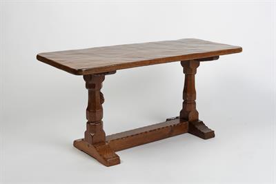 Lot 320 - Robert Thompson of Kilburn (British, 1876-1955)
Mouseman oak coffee table
early design with adzed