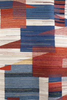 Lot 335 - Post-War School
Modernist rug, probably 1950s Central Europe
geometric red and blue design on fawn