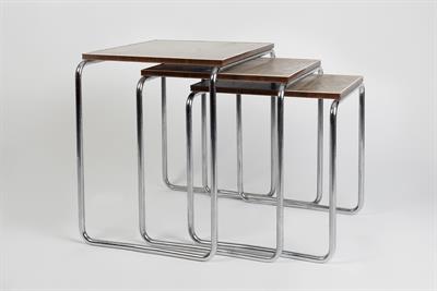 Lot 337 - Practical Equipment Limited (PEL)
Nest of three tables
tubular steel chromium plated supports and