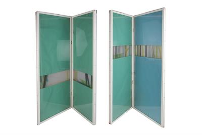 Lot 348 - Christopher Jennings (British, Contemporary)
Pair of four fold screens
with band of multi-coloured