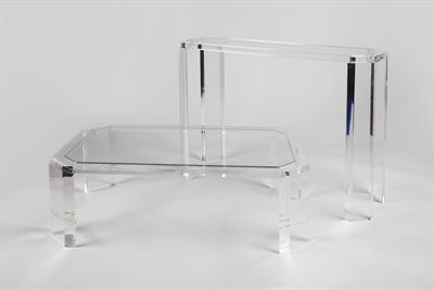 Lot 350 - Modernist School
Perspex console table and matching coffee table
the console table inset glass top