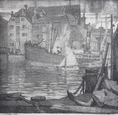 Lot 364 - Leslie Moffat Ward (British, 1888-1978)
Evening at Poole
numbered '17' in pencil in the