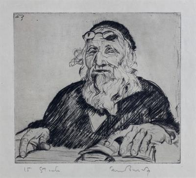 Lot 401 - Frank Brangwyn (British, 1867-1956)
Portrait of a Rabbi
signed and inscribed in pencil (in the