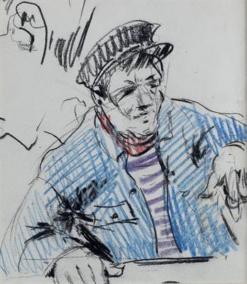 Lot 556 - John Cosmo Clark (British, 1897-1967)
'In the cafe, Dieppe' and 'The Postman'
the latter initialled