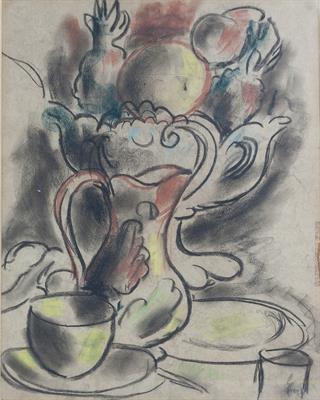 Lot 573 - Matthew Smith (British, 1879-1959)
Still life of fruit and jug
pastel and charcoal
48cm x 36