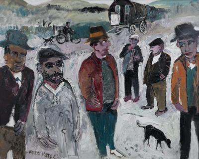 Lot 584 - ‡Fred Yates (British, 1922-2008)
Travelling People
signed (lower left)
oils on canvas
62cm x 78cm
