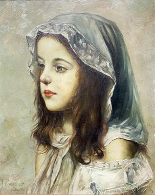 Lot 592 - Terence Cuneo (British, 1907-1996)
Portrait of a young girl 
signed and indistinctly dated (lower
