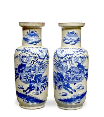Lot 20 - A pair of Chinese rouleau vases