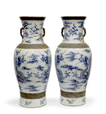 Lot 31 - A pair of Chinese Canton crackle ware vases