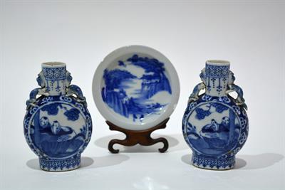 Lot 38 - A pair of Chinese blue and white miniature two handled pilgrim flasks