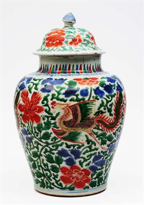 Lot 74 - A Chinese Wucai porcelain vase and cover