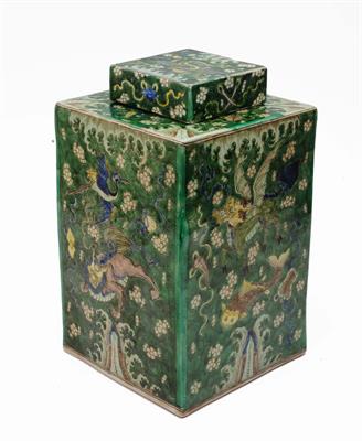 Lot 77 - A Chinese famille verte square vase and cover