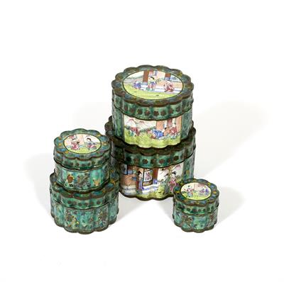 Lot 93 - A graduated set of Chinese enamel polychrome boxes