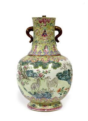 Lot 96 - A Chinese polychrome two handled vase