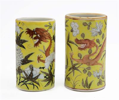 Lot 117 - A Chinese yellow ground brush pot