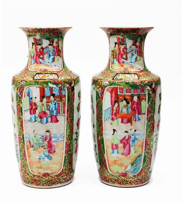 Lot 122 - A pair of Chinese Canton baluster vases