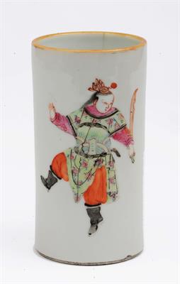 Lot 131 - A Chinese polychrome brush pot